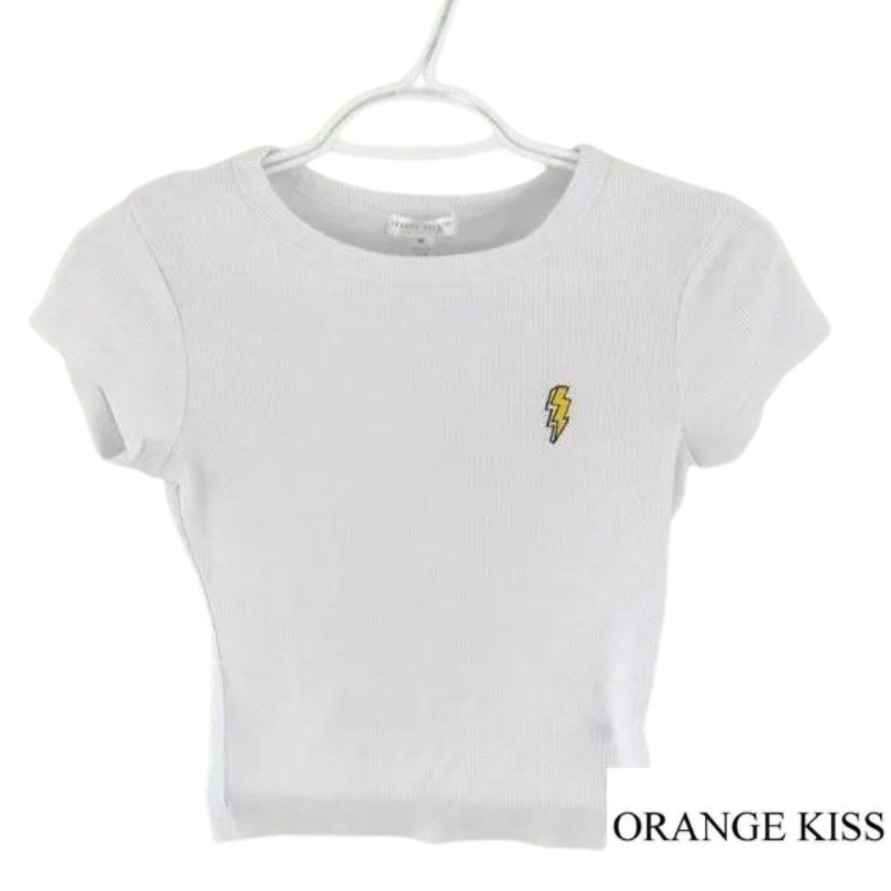 White Short sleeve top knit slim fitting, from Orange Kiss Brand Size Medium